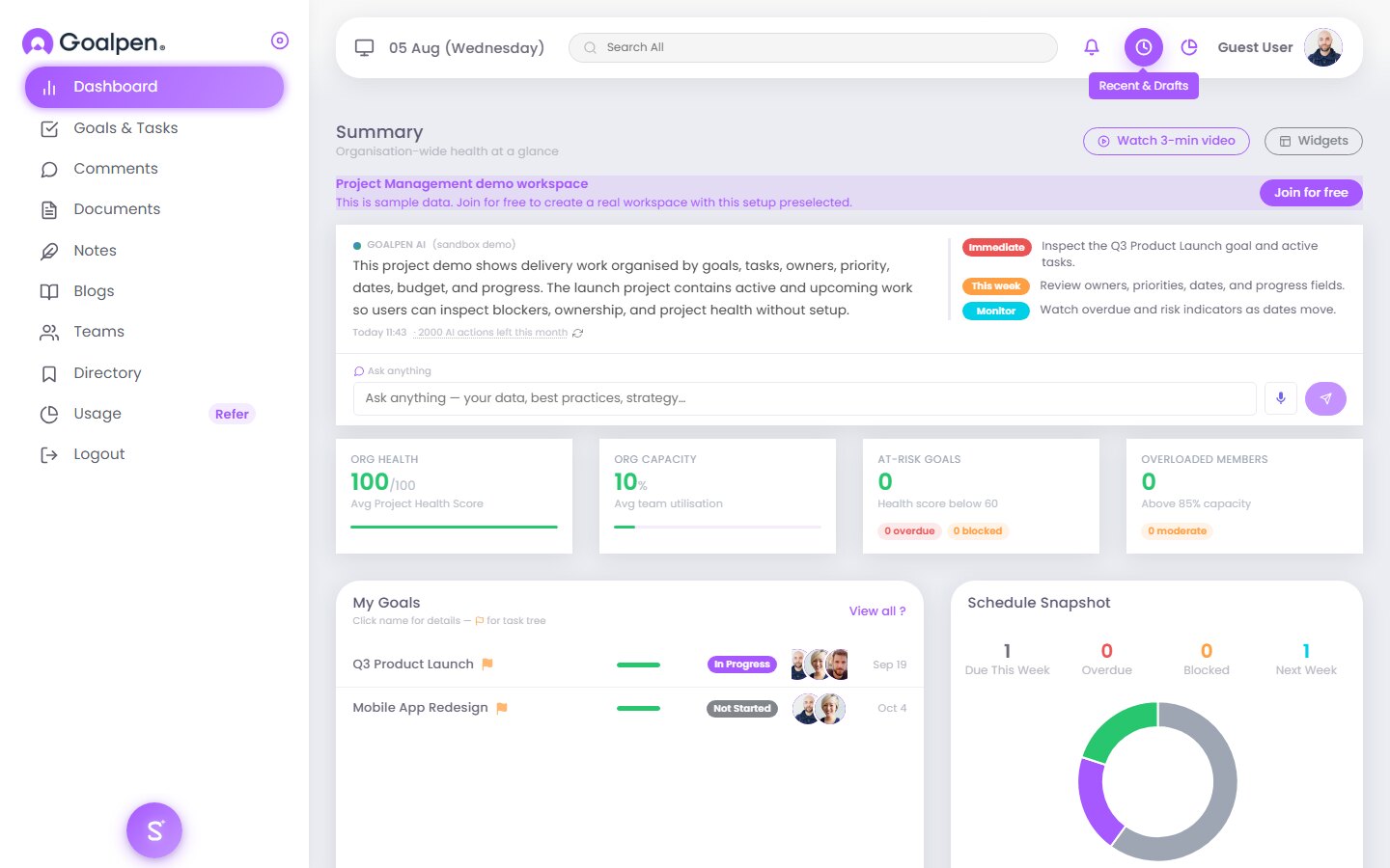 Project management — shared progress under one finish line